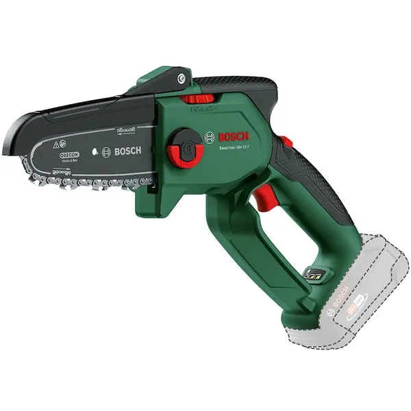 BOSCH Minifierastrau cu lant pe acumulator Bosch EasyChain 18V-15-7, 18 V, 15 cm lungime lama, 6.95 m/s viteza lant, 0.325 inch distribuire lant, taiere diametru maxim 13 cm,sistem lant SDS, fara acumulator si incarcator in setul de livrare