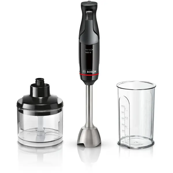 BOSCH Mixer mana Bosch MSM4B620, ErgoMaster Serie4, 1000W, sistem QuattroBlade, control viteza dinamic, conector ceramic, functie AntiSplash, Negru