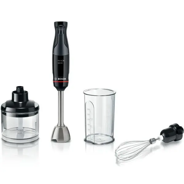 BOSCH Mixer vertical Bosch ErgoMaster MSM4B621, 1000 W, cutit 4 lame si functie antisplash, picior mixare otel inoxidabil, tel din otel inoxidabil, pahar masurare, aparat de maruntit, Negru/Antracit