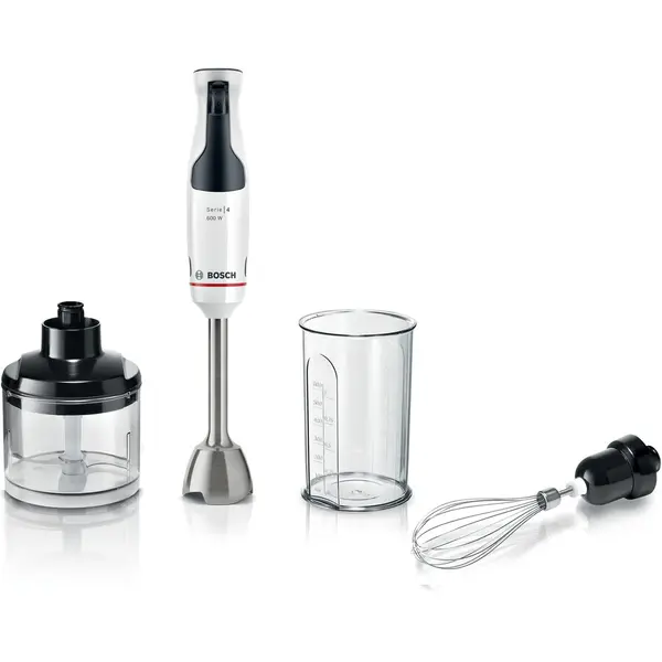 BOSCH Mixer vertical Bosch ErgoMaster MSM4W221, 600 W, minitocator,vas gradat, cutit QuattroBlade System cu 4 laturi, tel, Negru-Argintiu