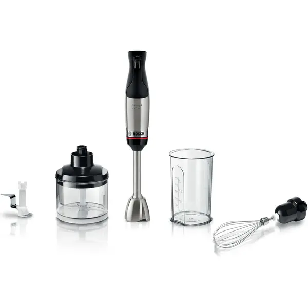 BOSCH Mixer vertical Bosch ErgoMaster MSM6M622, 1000 W, Inox, minitocator,vas gradat, tel, cutit QuattroBlade System Pro cu 4 laturi, Negru/Argintiu
