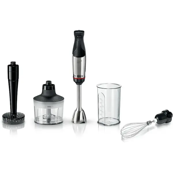 BOSCH Mixer vertical Bosch ErgoMaster MSM6M633, 1000 W, Inox, minitocator, tel, pasator,vas gradat, Cutit QuattroBlade System Pro cu 4 lame si AntiSplash, Inox/negru