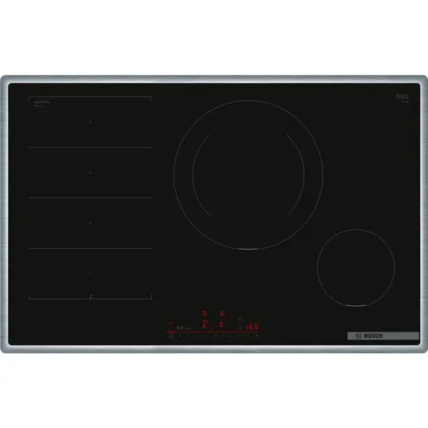 BOSCH Plita cu inductie vitroceramica incorporabila Bosch PXE845HC1E Series 6, 80 cm, 4 zone gatit, Negru-Otel inoxidabil