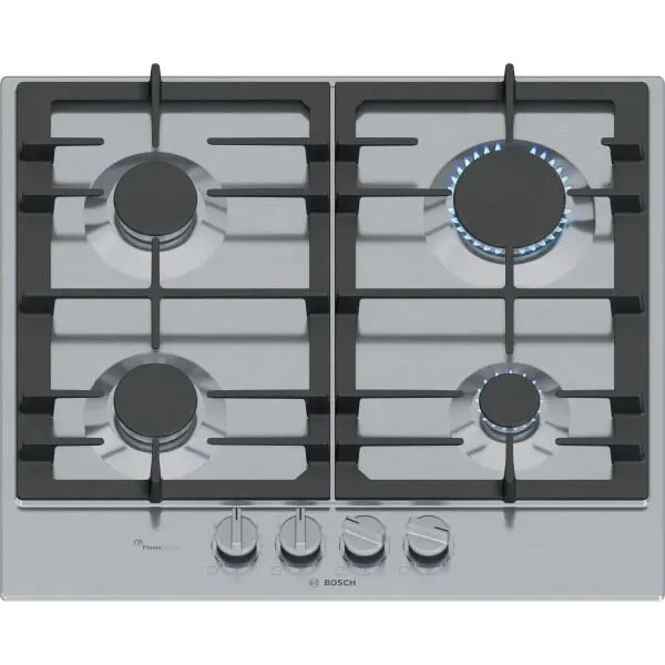 BOSCH Plita incorporabila Bosch PCP6A5I90, Gaz, 4 arazatoare, Flame select, Gratar fonta, 60 cm, Inox