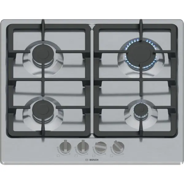 BOSCH Plita incorporabila Bosch PGP6B5K90, Gaz, 4 arzatoare, Gratar fonta, 60 cm, Inox