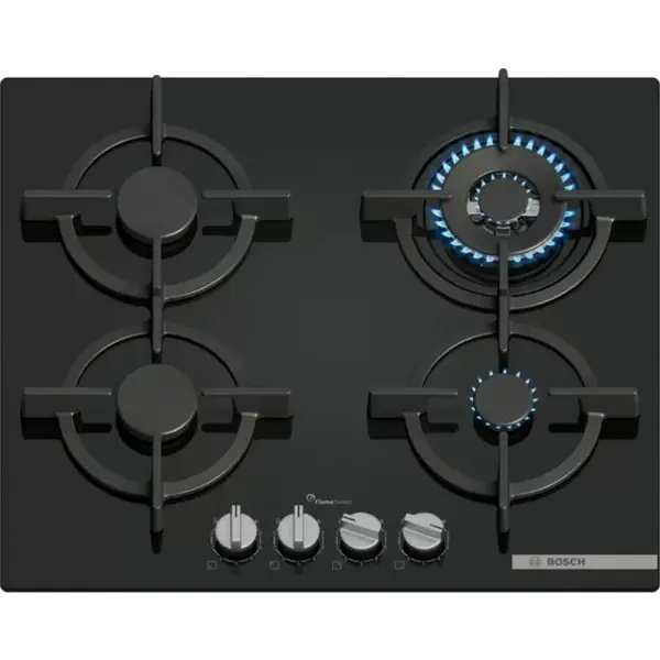 BOSCH Plita incorporabila Bosch PPH6A6I10, Gaz, 60 cm, 4 arzatoare, Tempered Glass, Negru