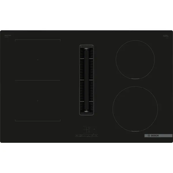 BOSCH Plita incorporabila Bosch PVS811B16E, Inductie, 4 zone de gatit, Touch control, CombiZone, Hota incorporata, Putere de absorbtie 622 mc/h, EcoSilence Drive, 80 cm, Negru