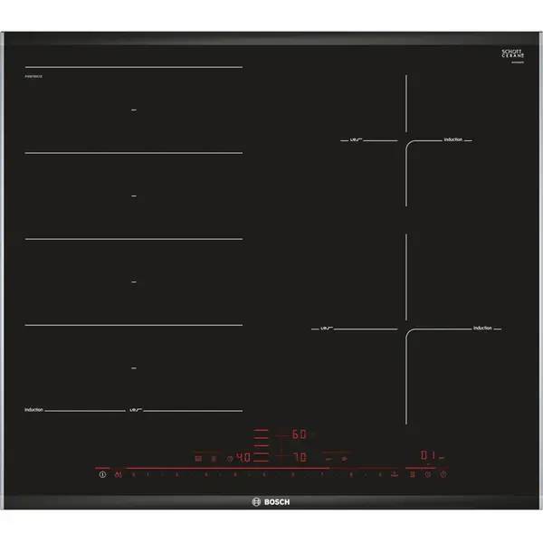 BOSCH Plita incorporabila Bosch PXE675DC1E, Electrica, Inductie, 4 zone de gatit, PowerBoost, 60 cm, Negru