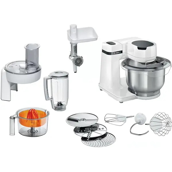 BOSCH Robot de bucatarie BOSCH Mum Serie 2 MUMS2EW40, 3.8l, blender 1.25l, Masina de tocat carne, 700 W, 4 trepte viteza, alb