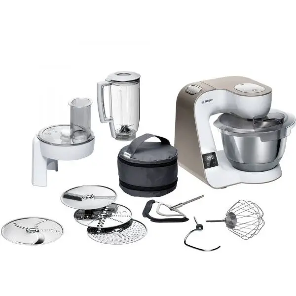 BOSCH Robot de bucatarie Bosch MUM5xW20, 1000W, 7 trepte de viteza + Pulse, 3D PlanetaryMixing, Cantar integrat, 3,9 l capacitate bol, alb maro