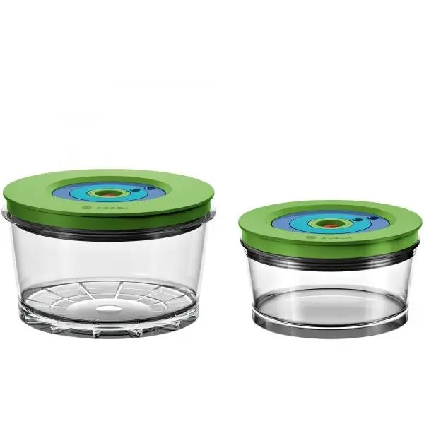 BOSCH Set 2 caserole cu vacuum Bosch MMZV0SB2 pentru Bosch VitaMaxx, 0.75 l si 1.5 l (Transparent/Verde)