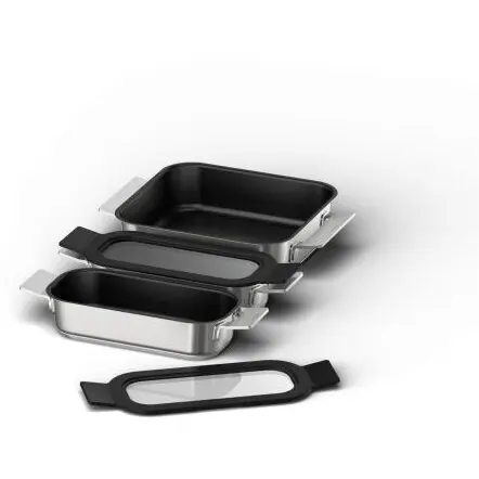 BOSCH Set 3 tavi cu manere BOSCH Pro Induction Flex Pan HEZ9FF030 - 17007154, otel inoxidabil, 3 straturi antiadezive, inductie