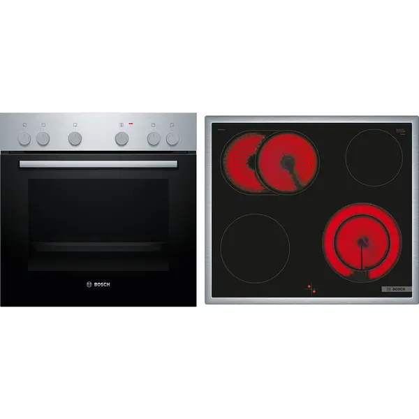 BOSCH Set cuptor electric incorporabil + plita vitroceramica Bosch HND211AR62, 66 L, Aer cald 3D