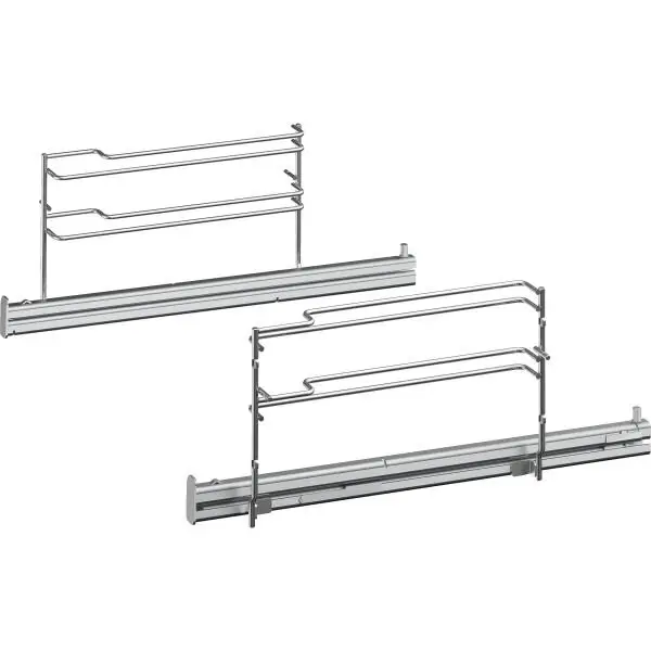 BOSCH Suport complet de sine telescopice pe 1 nivel BOSCH HEZ638108 - 00577565, Din otel inoxidabil, Pereche (stanga-dreapta), Suporta maximum 15kg, Pentru cuptoare non-piroliza de 45cm