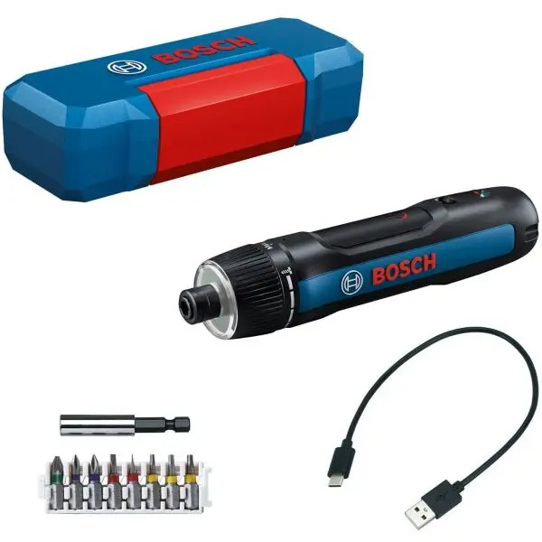 BOSCH Surubelnita electrica pe acumulator Bosch GO Professional (Gen 3) 06019H2201, 3.6V, 2Ah, USB C, Led, 5 Nm, 7 trepte, set biti, prindere 1/4 inch, L-Boxx, Mini, Albastru