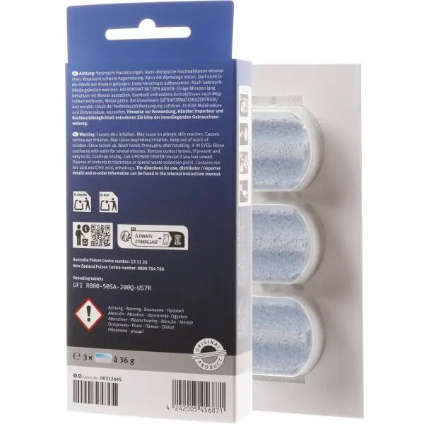 BOSCH Tablete decalcifiere Bosch 00312445, 3 tablete de 36g pentru aparate de cafea, curata rapid calcarul