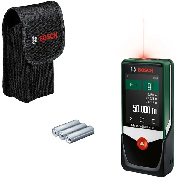 BOSCH Telemetru Bosch AdvancedDistance 50C 06036722Z0, ecran tactil, masurarea precisa cu laser a distantelor de pana la 50 m, conectivitate bluetooth, masurare lungimi, suprafete si volume