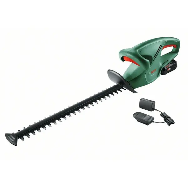 BOSCH Trimmer pentru gard viu pe acumulator Bosch EasyHedgeCut 0600849H02, 18 V, 45 cm lungime cutit, 2400 curse/min, 15 mm deschidere dinti, acumulator, incarcator, capac acoperire cutit
