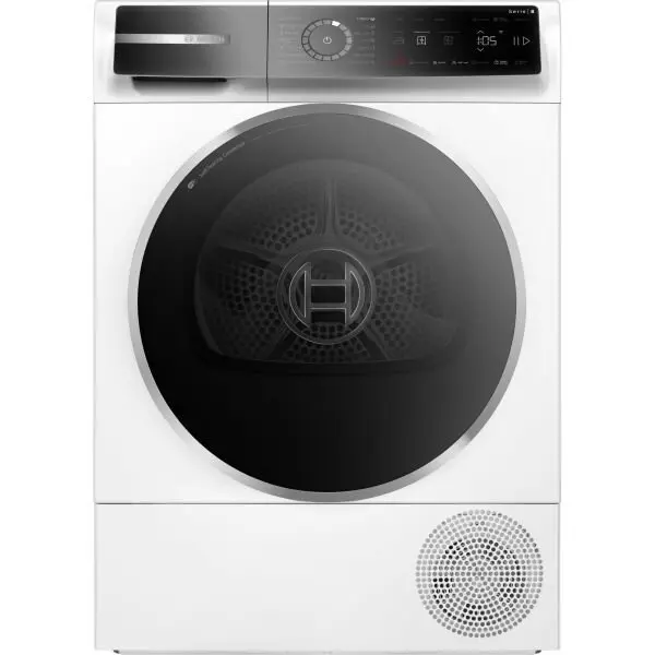 BOSCH Uscator de rufe Bosch Seria 8 WQB246CNBY, Pompa de caldura, 9 Kg, 14 programe, AutoDry, Iron Assist, Condensator cu autocuratare, Touch control, EcoSilence Drive, SmartDry, Home Connect, Iluminare interioara, Clasa B, Alb