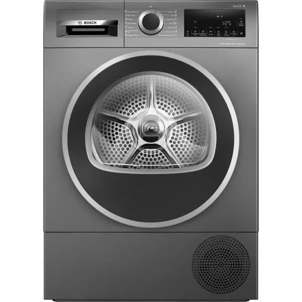 BOSCH Uscator de rufe Bosch WQG245DREU, Pompa de caldura, 9 Kg, 14 programe, AutoDry, Condensator cu autocuratare, EcoSilence Drive, Clasa C, Argintiu