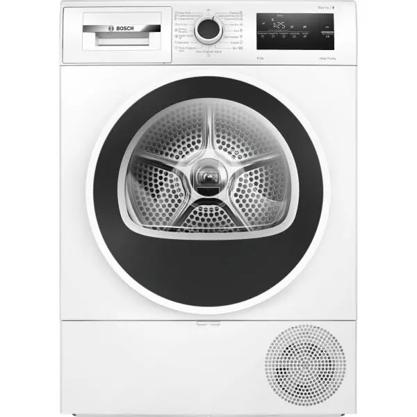 BOSCH Uscator de rufe Bosch WTH85209BY, Pompa de caldura, 8 kg, 15 programe, AutoDry Technology, AntiVibration, Filtru EasyClean, Clasa D, Alb