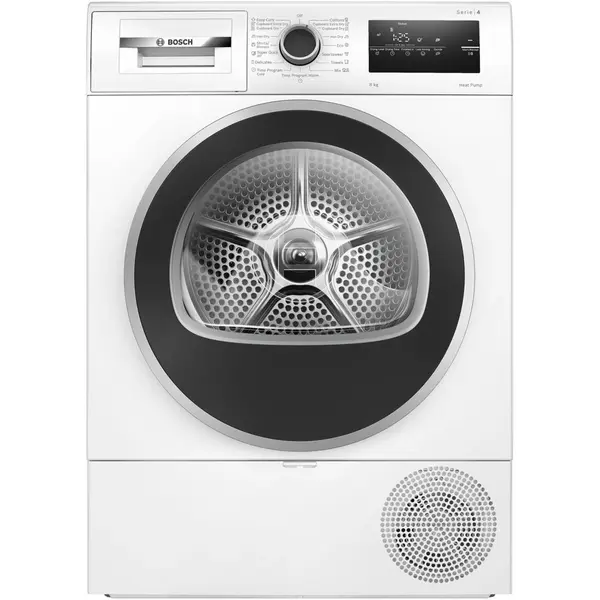 BOSCH Uscator de rufe Bosch WTH8520BBY, Pompa de caldura, 8 kg, 15 programe, AutoDry Technology, AntiVibration, Filtru EasyClean, Clasa D, Alb/negru