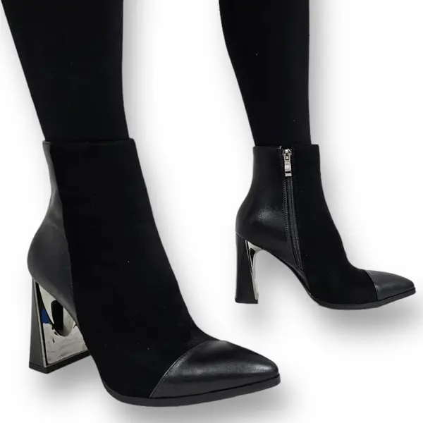Botine DAMA din PIELE Ecologica cu FERMOAR SI TOC SPECIAL CRL0933 CULOARE: Negru