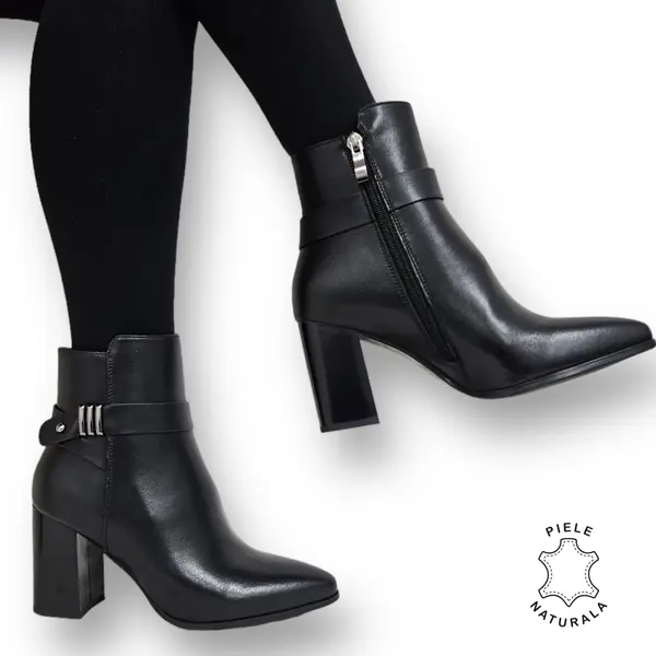Botine DAMA din PIELE Naturala cu FERMOAR si Catarama CRL0927 CULOARE: Negru