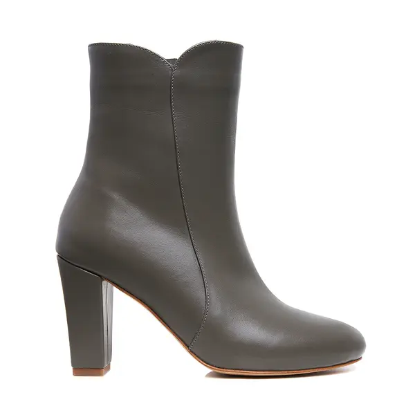 Botine Dora Piele Naturala, Gri-Olive - 40 / 9cm - Gros