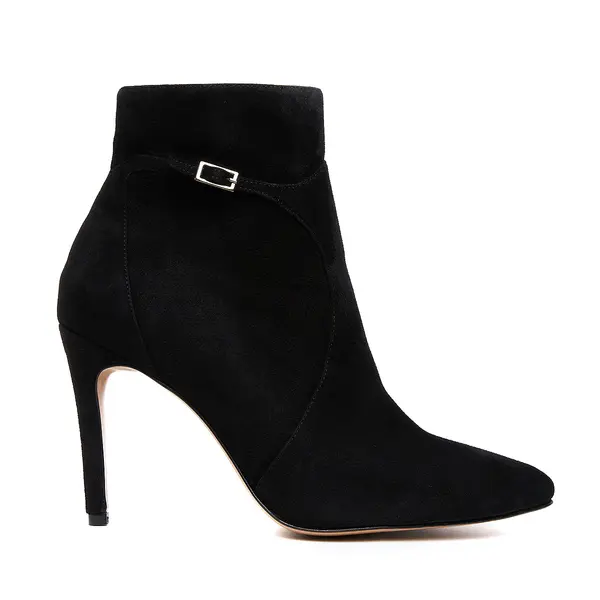 Botine Lucy Piele Intoarsa, Neagra - 40 / 8 cm