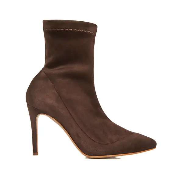 Botine Mia din Piele Intoarsa Elastica, Maro - 37 / 9.5 cm