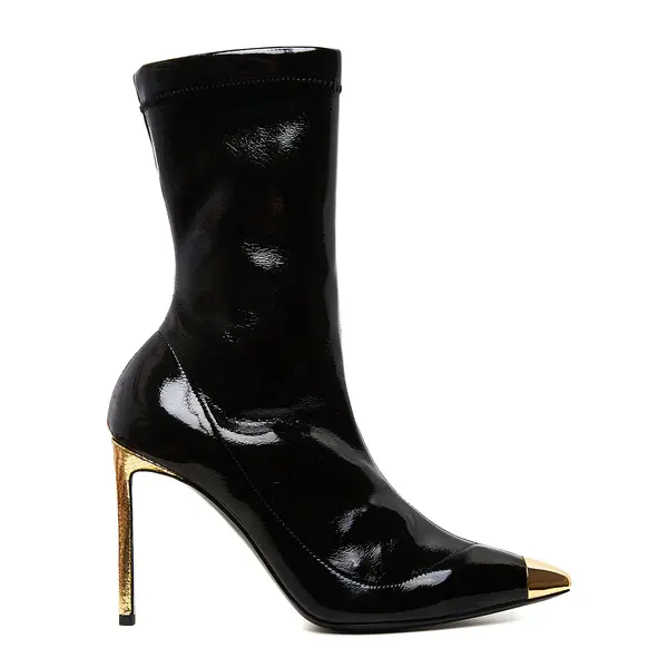 Botine Punk din Piele Ecologica Elastica, Negre - 39 / 10 cm