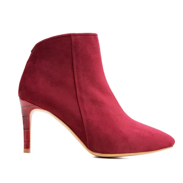 Botine Sara Piele Intoarsa, Bordeaux - 35 / 11 cm