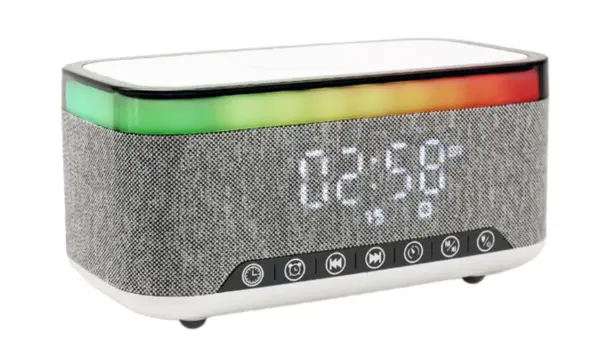 Boxa Bluetooth KP 559 3 in 1 cu incarcator wireless ceas si iluminare LED 10W