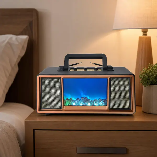 Boxa Bluetooth retro FP-392-S, 34W, lumina ambientala tip flacara, radio FM, USB, TF, AUX, incarcare solara, baterie 6000 mAh