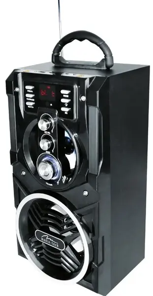 Boxa Karaoke Portabila Media-Tech Partybox BT, Radio FM, MP3 Player, 18W RMS, cu Subwoofer, Incinta Lemn, USB + SD, Telecomanda, Antena (Negru)