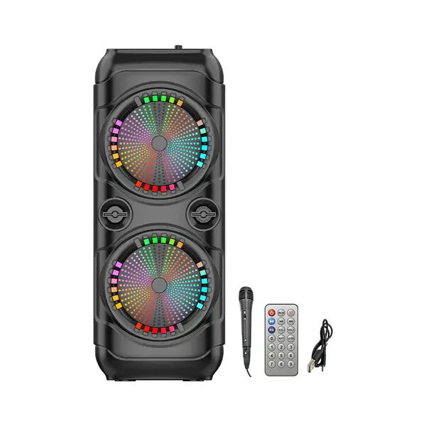 Boxa portabila Bluetooth cu difuzoare duale 8 inch, microfon karaoke, sunet puternic, lumini LED, autonomie mare