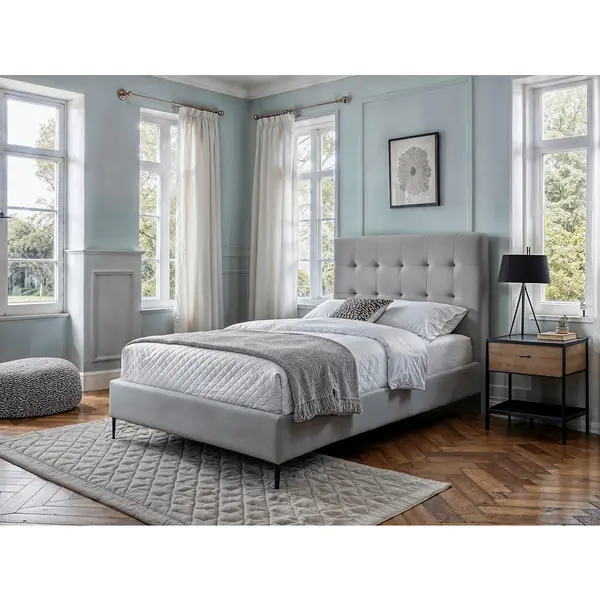Boxspring, 140/200 cm, gri deschis