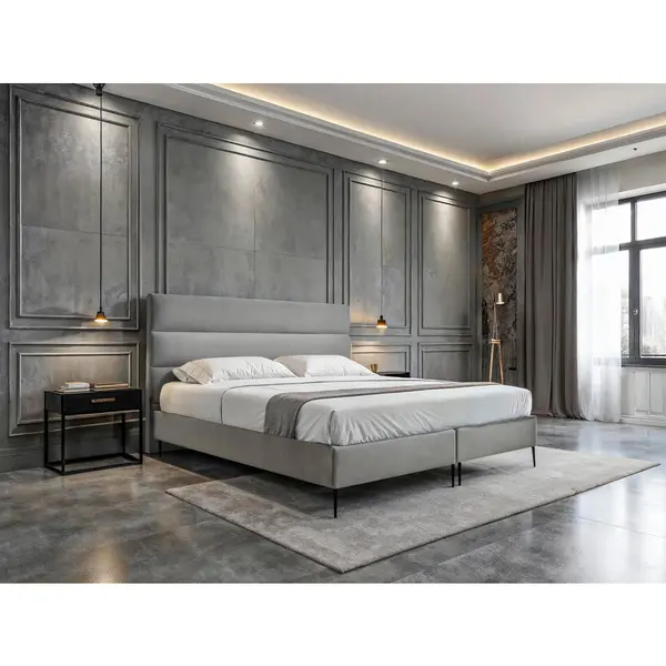 Boxspring, 180/200 cm, gri deschis