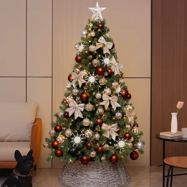 Brad artificial de Craciun decorat, luxos, cu 450 de ramuri dese, 150cm-180cm