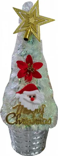 Brad artificial de Craciun Novokids Mini Christmas Tree Alb pentru casa si birou, Cu decoratiuni si suport incluse, Inaltime 35 cm