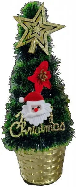 Brad artificial de Craciun Novokids Mini Christmas Tree Verde pentru casa si birou, Cu decoratiuni si suport incluse, Inaltime 35 cm