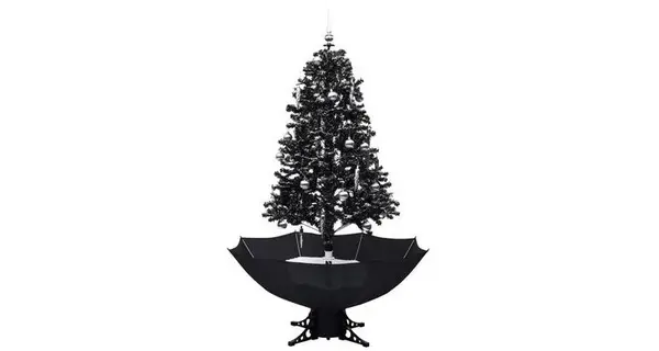 Brad de Craciun cu ninsoare si baza umbrela, negru, 170 cm, PVC
