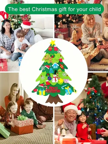 Brad de Craciun din Fetru cu Ornamente Detasabile pentru Copii - Multicolor