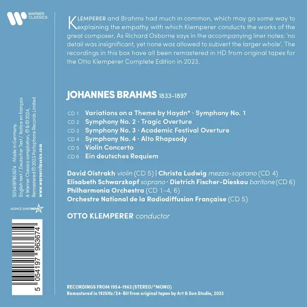 Brahms: The Complete Symphonies - Overtures - Haydn Variations - Violin Concerto - Deutsches Requiem - Alto Rhapsody | Otto Klemperer