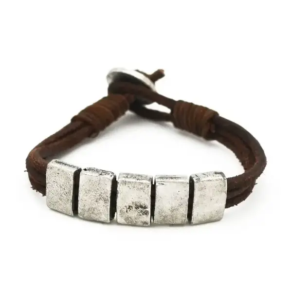 Brățară bărbăti din piele maro și metal | Prime