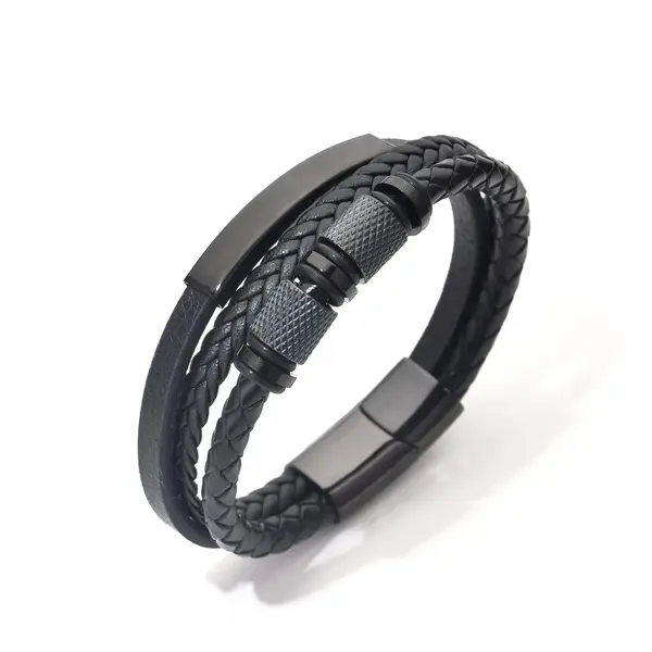 Bratara barbati din piele naturala negru Crocs