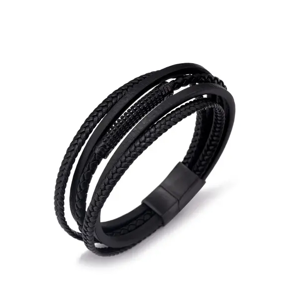 Bratara barbati din piele naturala negru Liam