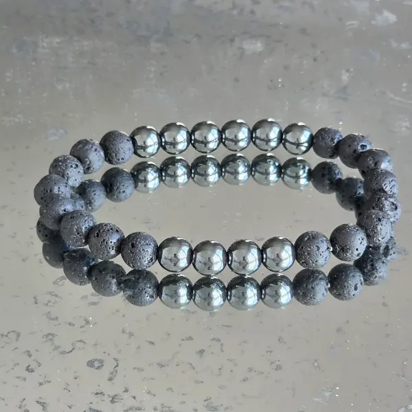 Bratara barbati lava stones cu hematit 8 mm