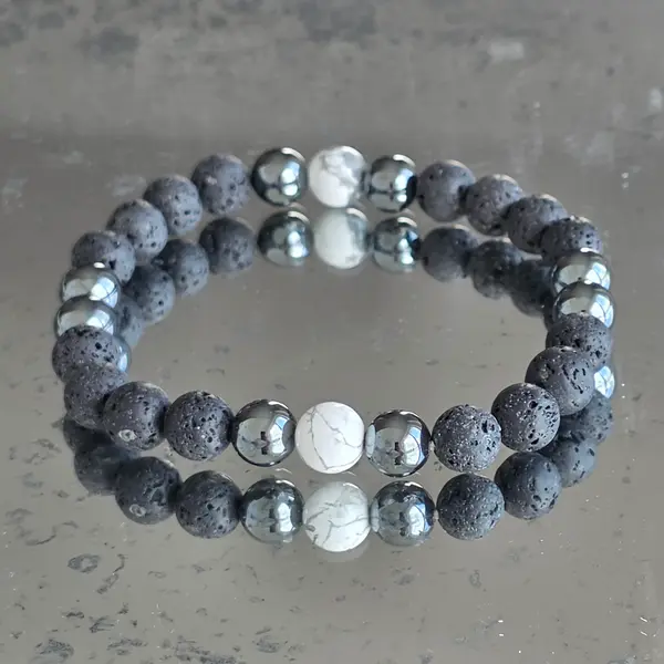 Bratara barbati lava stones cu magnesit 8 mm
